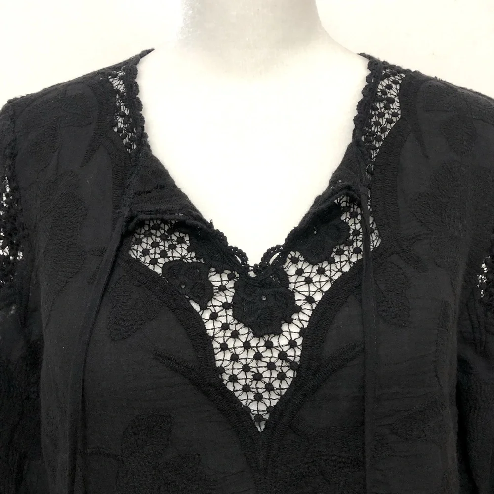 V Cristina Long Sleeve Crochet Accented Top